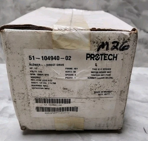 PROTECH K55HXPWT-1741 Blower Motor 51-104940-02 1/2HP 115 V 1000 RPM 4SPD #M26