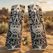 1911 Grips Custom Full Size White Pearl Engraved Aztec Calendar Colt Kimber Sig