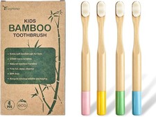 EasyHonor 4 Pack Kids Bamboo Toothbrushes, 10,000 Ultra-Soft Bristles Natural