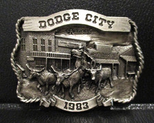 Dodge City Kansas 1983 Pewter Belt Buckle Longhorn Cattle Drive Stores Coast KS