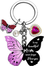 Mom Keychain Purple Butterfly Gifts for Mom from Daughter Son Unique Birthday Ch