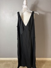A New Day Satin Sleeveless Black Chiffon Godet Midi Dress Casual Comfort Size L