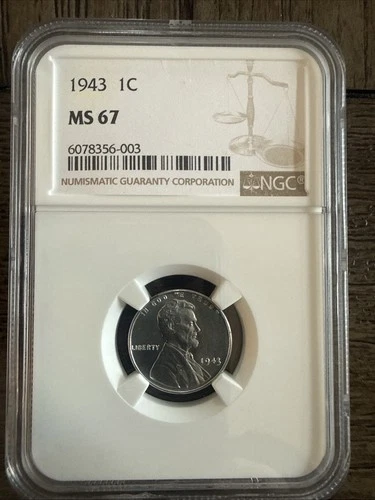 1943 1C Lincoln Steel Cent Wheat Penny NGC MS 67
