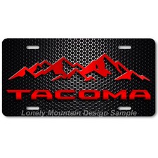 Toyota Tacoma Mountains Art Red On Mesh Flat Aluminum Novelty License Tag Plate