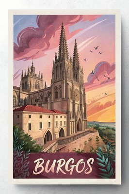 Fesselndes Burgos Spanien Reise Poster - Eleganter gotischer Kathedrale Kunstdruck_mehr