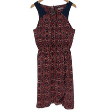 Athleta Printed Martinique Dress Tassel Faux Wrap Knee Length Red Women Medium