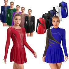 Womens Lyrical Dance Dress Round Neck Costume Long Sleeve Contemporary Dancewear