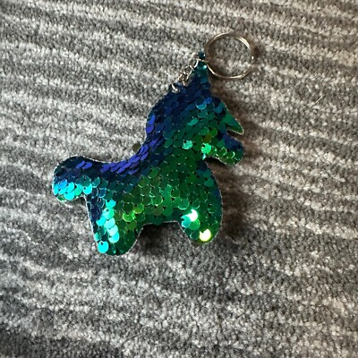 Unicorn Sequins Keychain Green Blue Unicorns Keyring Black Double Side Cute