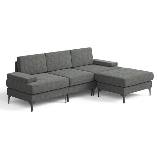 Chenille Ecksofa mit Schlaffunktion mit Chaiselongue Schlafsofa Eckcouch L-Sofa - Bild 36 von 51