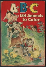UNCOLORED "A-B-C 184 Animals to Color" 3498 Merrill 1938 7294 
