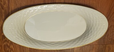 Lenox Basketweave Serving Platter Bread Tray 24k Gold Trim Bone China 13x6'' USA