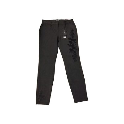 Womens Express Leggings Mid Rise Stretch 8 R Black Floral 5 Pocket Jeans NEW 