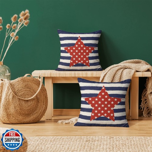 4th of July Pillow Covers 18x18 Inch Set of 2 Memorial Day Independence Day B - Picture 2 of 5