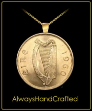 GeetarGizmos GOLDEN HARP Coin Necklace- ireland irish 20 pence jewelry