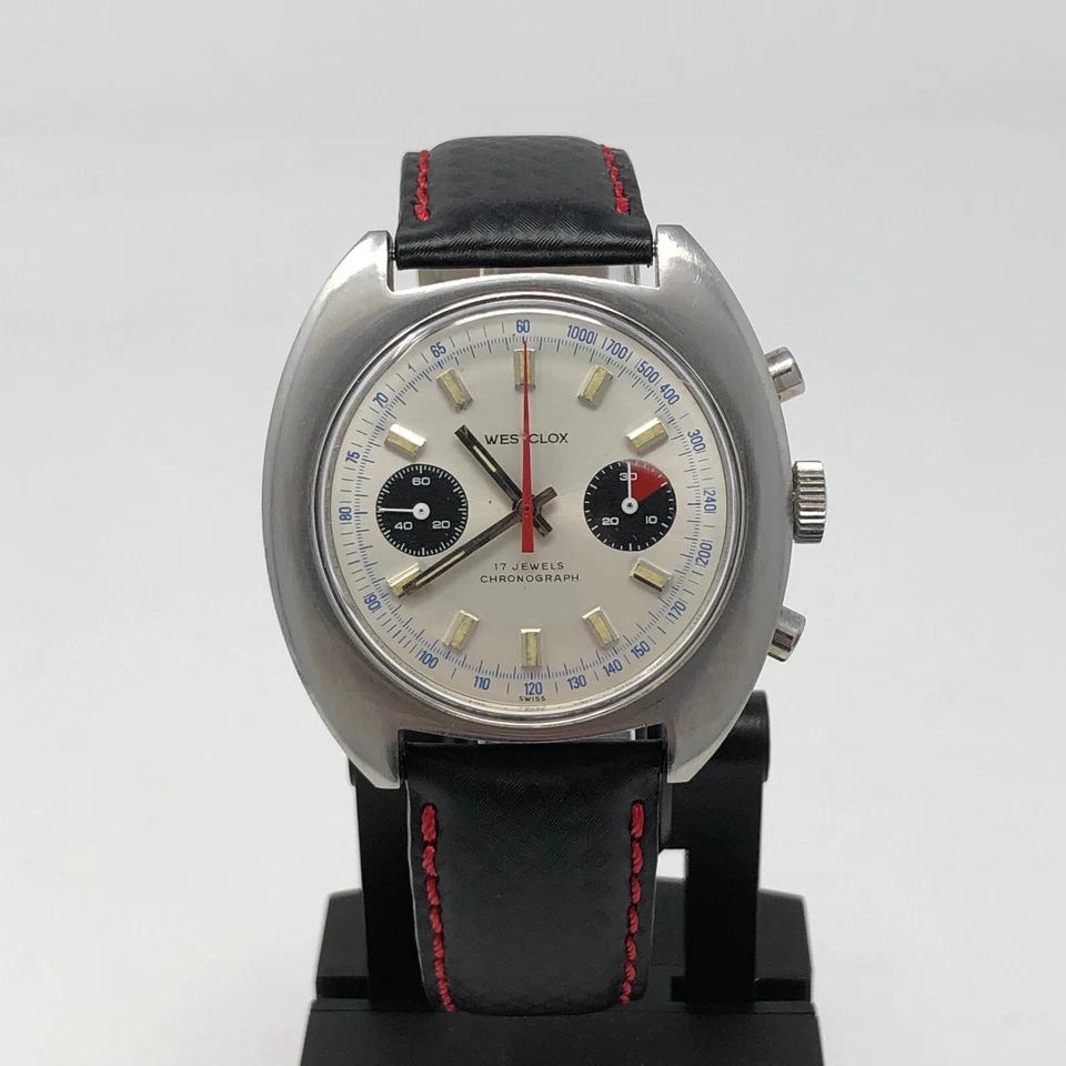 Reloj Cronógrafo Westclox Para Hombre Jumbo Plata Panda Valjoux 7733 Acero Inoxidable FUNCIONA Foto 3 de 4