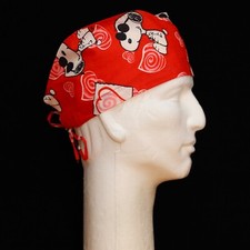 Peanuts Gang Snoopy Valentine's Day Love theme on red scrub hat
