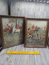 Set of 2 vintage fox hunting hanging prints