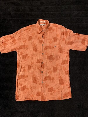 Campia Moda Men's Orange Shirt Palm Trees/ Leaves Rayon Short-sleeve S Preowned