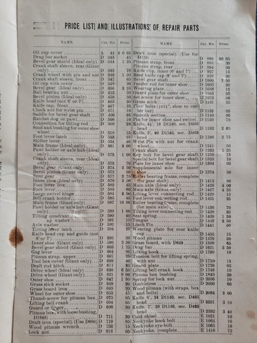 The Deering Ideal Mower and Ideal Giant Mower Price & Parts List - 1909 C - Picture 4 of 8