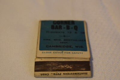 Corner Bar-B-Q Cambridge Wisconsin 20 Strike Matchbook Cover