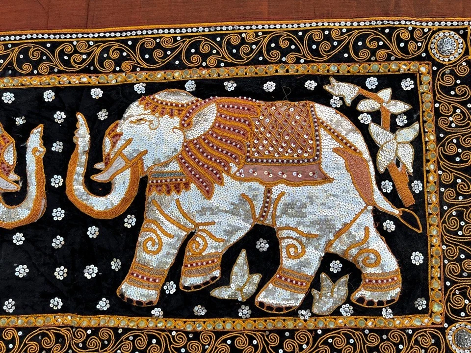 Tapiz vintage indio hecho a mano duende elefante decoración colgante de pared 112x53 cm Foto 2 de 4