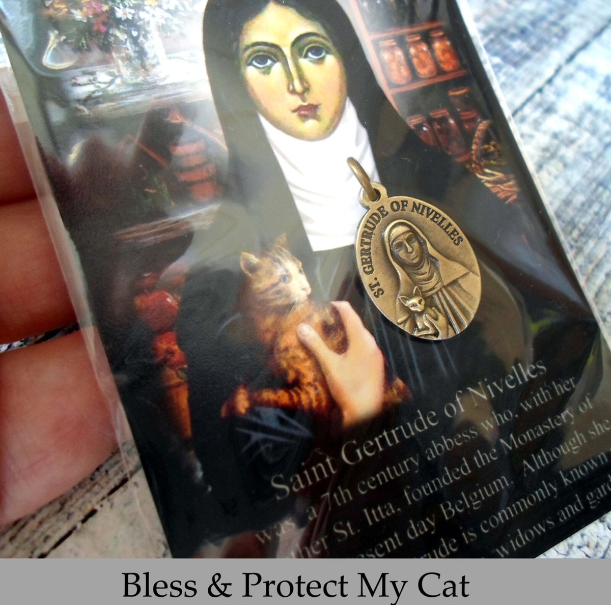 St Gertrude of Nivelles Custom Medal & High-def Card-Patron Saint