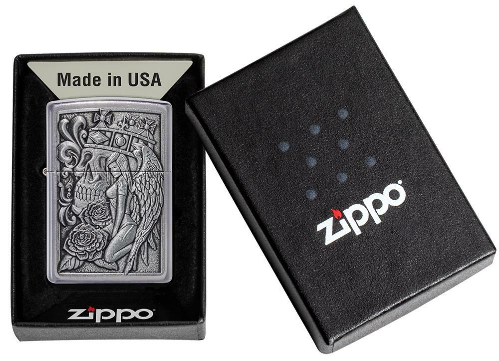 Zippo Windproof Skull, Roses, Angel Gothic Emblem Lighter, 49442