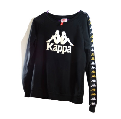 Kappa Sweatshirt Mens Medium Black  Pullover Graphic Print Long Sleeve Fleece