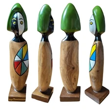 Vtg Wood Carved Painted Sculpture Frank Coronado Caoba Dominican Rep MCM Cubist