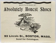 Vintage 1876 Absolutely Honest Shoes Pyramid Print Ad Man Cave Art Boston MA