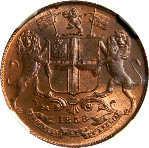 British East India Company 1858 C 1/4 Anna NGC MS 64 RB  (38-4)