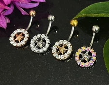 1pc Gem Surrounded Star Belly Button Ring Pierced Navel Gold Plated Naval