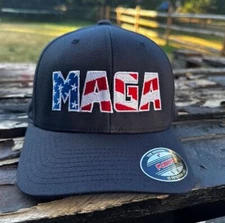 Make America Great Again Hat USA MAGA Design with USA Flag Back Navy Flex Fit