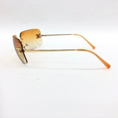 CHANEL Vintage Gold Rimless Sunglasses with Amber Gradient Lenses Chanel Sunglasses Orange Gradient CC Logo Rhinestone Rimless  main image 2