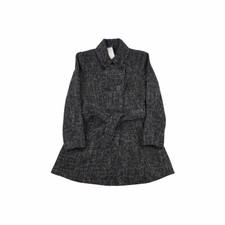 Miss Etam Belted Textured Overcoat Coat Black Grey Medium