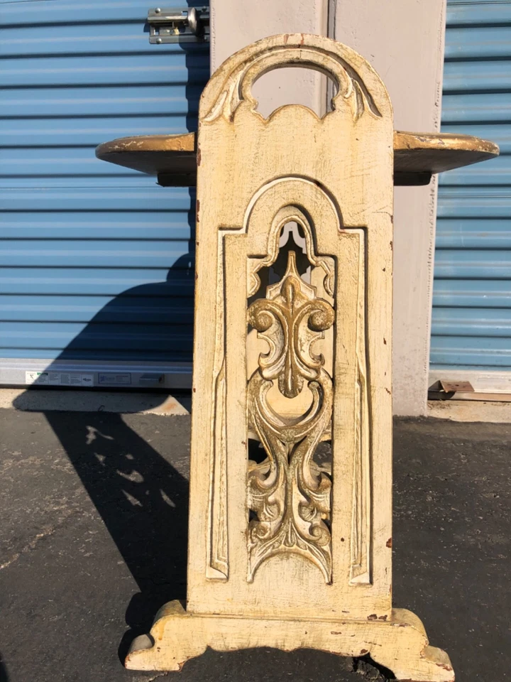 Vintage Distress Wooden Carved Side Table - Image 4 of 4