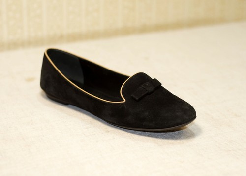 black suede bow loafers