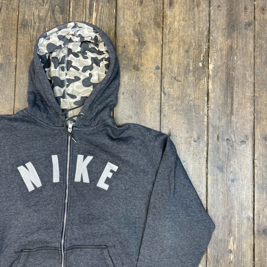 Nike Hoodie Mens Vintage Spellout Full Zip Y2K Training Sweatshirt, Grey, XL image 2