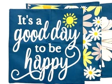 Throw Pillow Covers Set of 4 Linen Style 18x18 Floral, Happy Day, My Sunshine