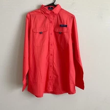 Simply Southern Women's Dock Shirt Button Up Coral Pink Long Sleeve Top Size M