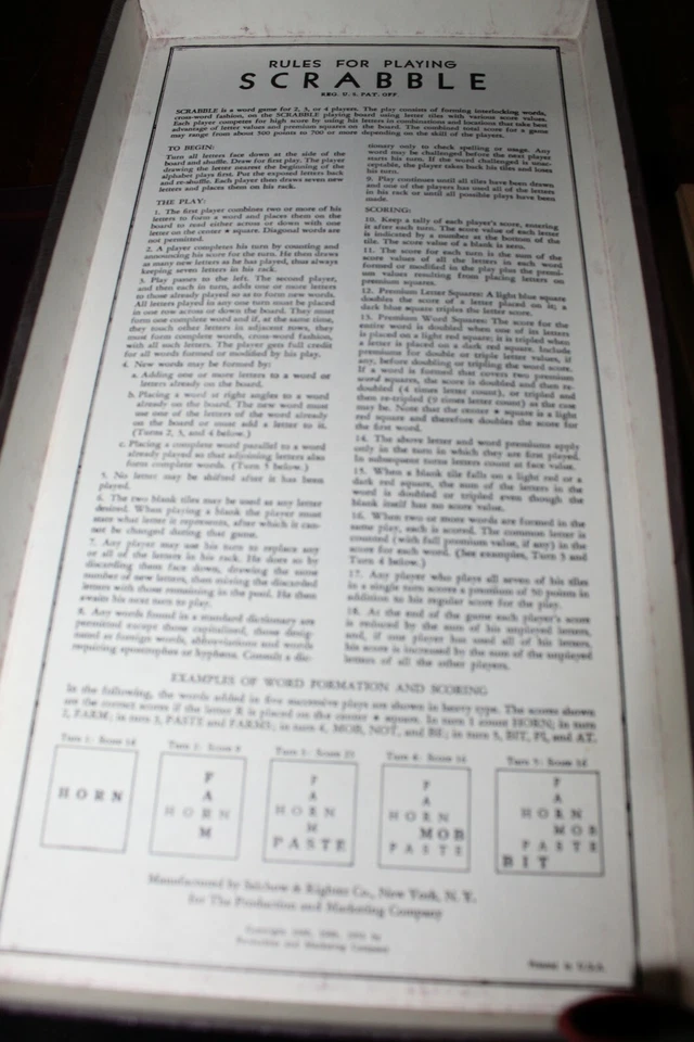 Vintage Scrabble Crossword Game 1953 Selchow & Righter Wooden Tiles Complete - Image 3 of 4