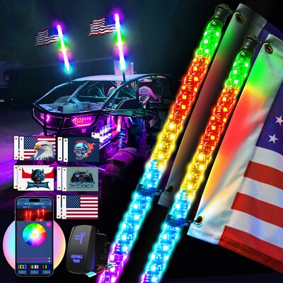 MICTUNING 3ft/4ft RGB LED Whip Light Antenna Lamp For Jeep GMC RZR UTV ATV Truck
