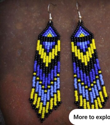 Tribal Earrings Native Large Boho American Seed Beads Handmade Earring