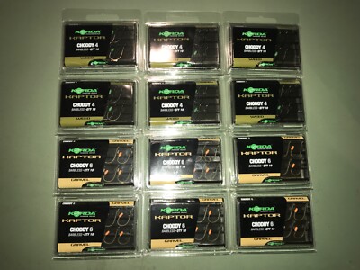 12 PACKS Korda Kaptor Hooks Size 4 & 6 Choddy Barbless Carp Fishing 120 HOOKS