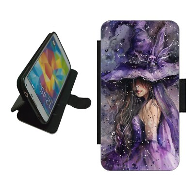 Halloween Hexe Handy Hülle Wallet Cover für iPhone Samsung WIT1 Lila