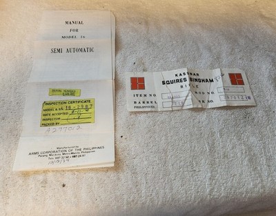 SQUIRES BINGHAM 16, KASSNAR ARMSCOR .22 LR Paperwork 