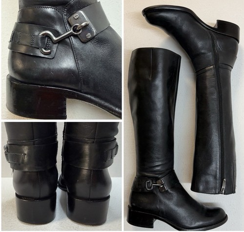 Via Spiga Kali Tall Black Leather Equestrian Harness Tack Riding Boots Sz 5M EUC