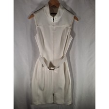Tommy Hilfiger Womens White Sleeveless Zip Front Belted Sheath Dress Size 6