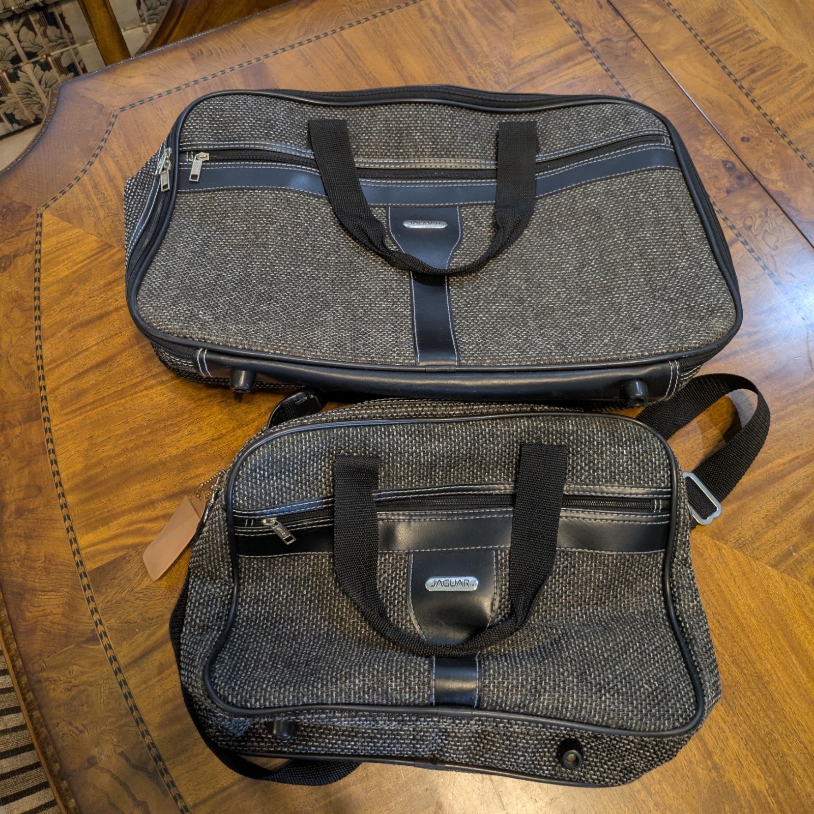 Set Tweed Carry-on Bag & Shoulder Travel Tote Overnight Grey