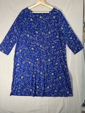 J.Jill Wearever Pleat Back Blue Floral 3/4 Sleeve A-Line Timeless Petite L Dress